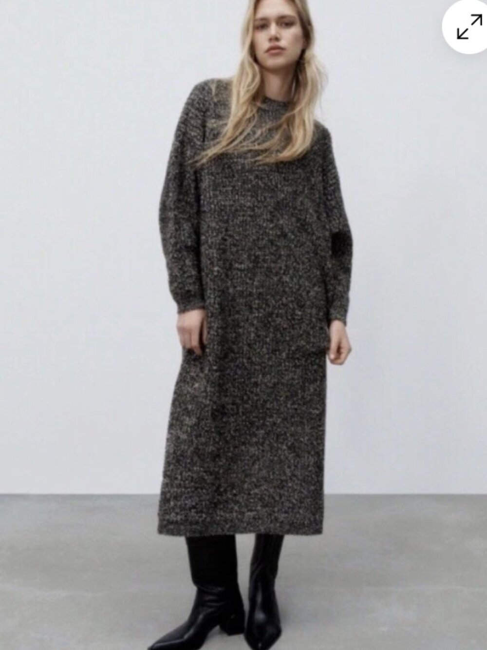 ZARA Knit Chunky Rib Mock Neck Long Sleeve Sweater Dress Charcoal Gray Speckle S